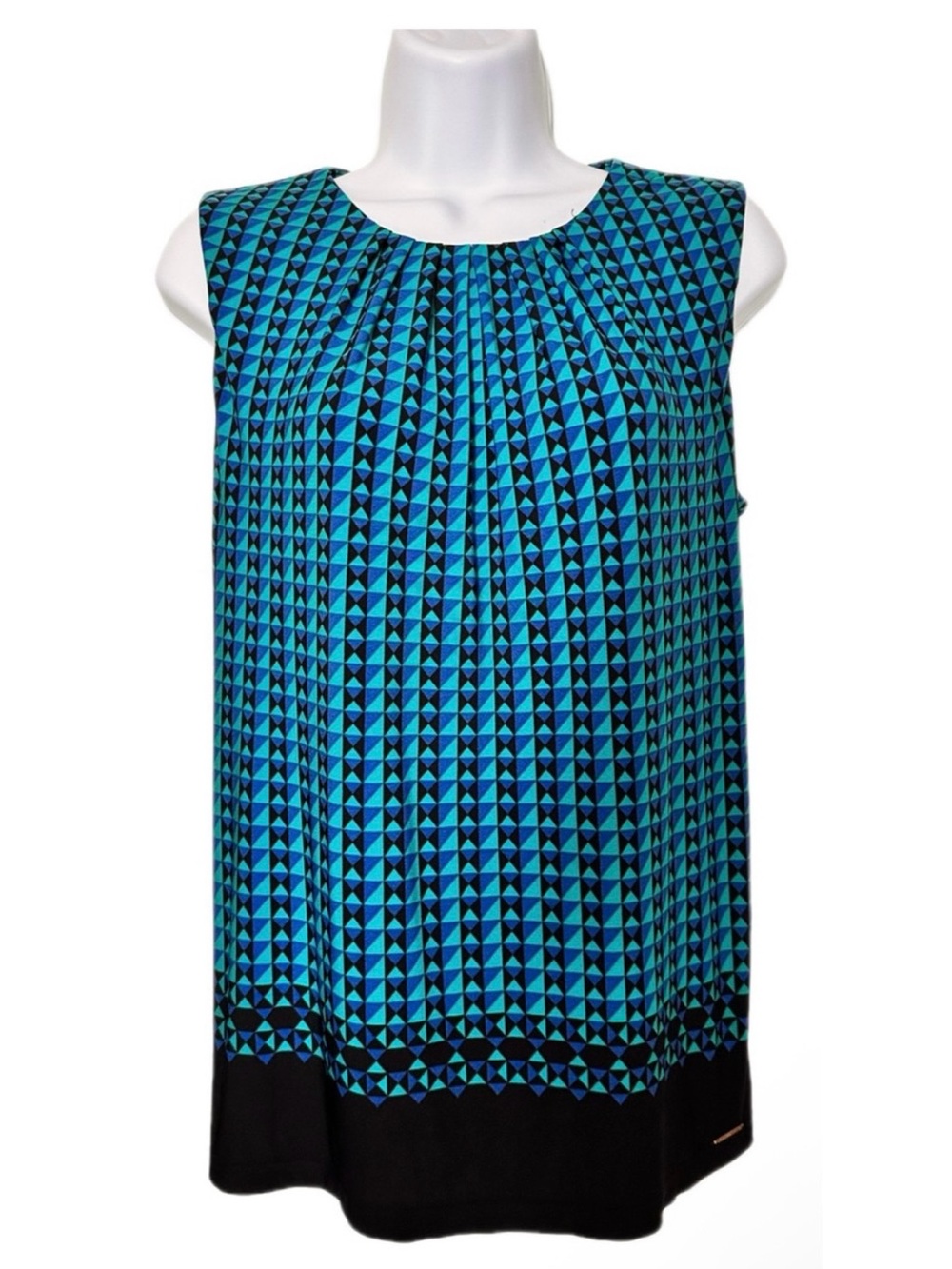 Calvin Klein Women’s Teal and Black Geometric Sleeveless Tank Size M